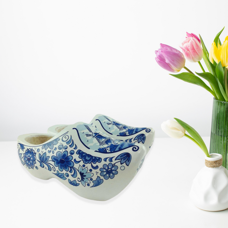 Decorative Dutch Shoe Clogs w/ Windmill Blue and White Design-6.5"