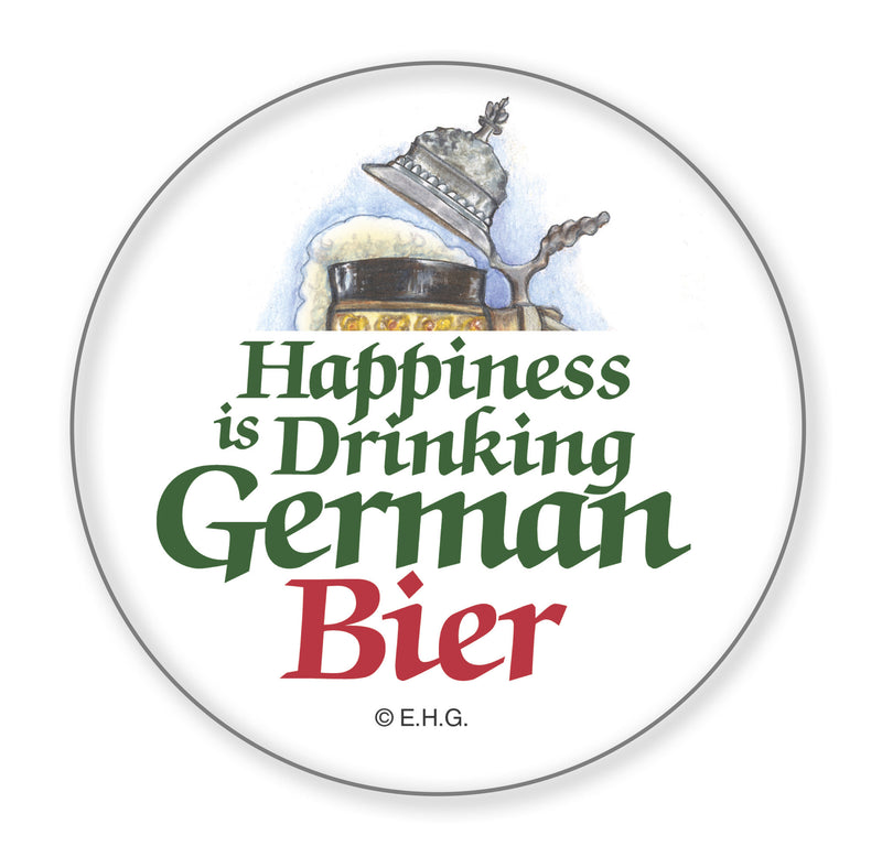 Metal Button. Happiness Is Drinking German Bier - ScandinavianGiftOutlet