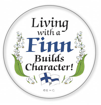 Metal Button: Living with a Finn - ScandinavianGiftOutlet