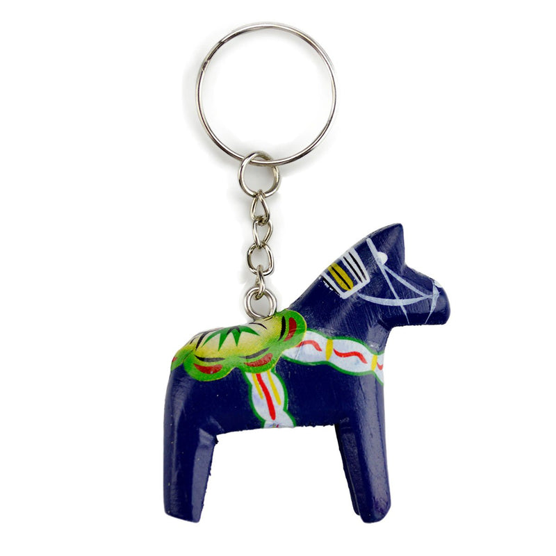 Blue Swedish Dala Horse Keychain 