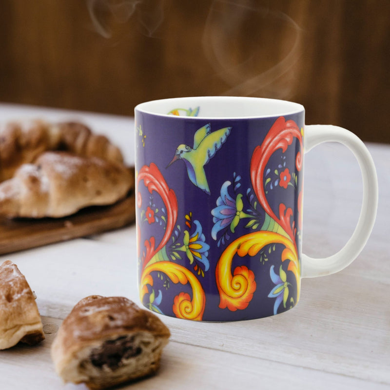 Blue Rosemaling Ceramic Coffee Cup