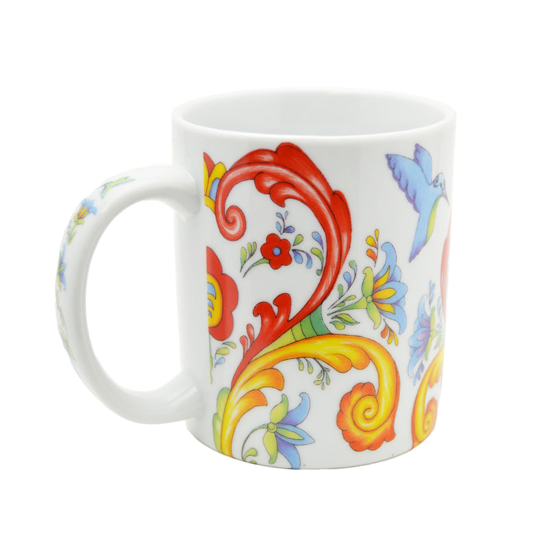 White Rosemaling Ceramic Coffee Cup - ScandinavianGiftOutlet