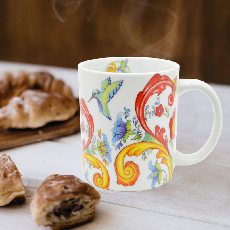 White Rosemaling Ceramic Coffee Cup