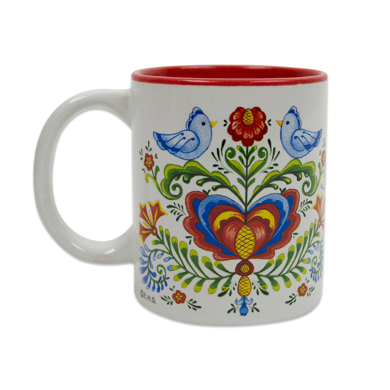 Artistic Lovebirds & Rosemaling Ceramic Coffee Mugs