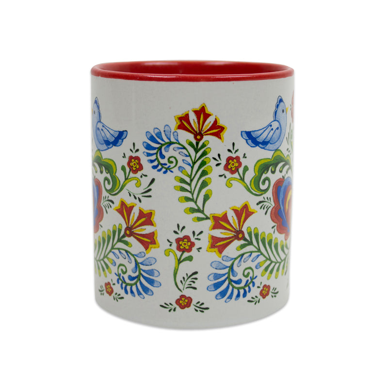 Artistic Lovebirds & Rosemaling Ceramic Coffee Mugs