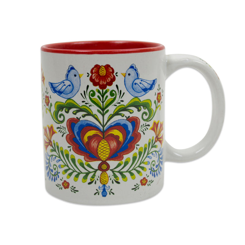 Artistic Lovebirds & Rosemaling Ceramic Coffee Mugs