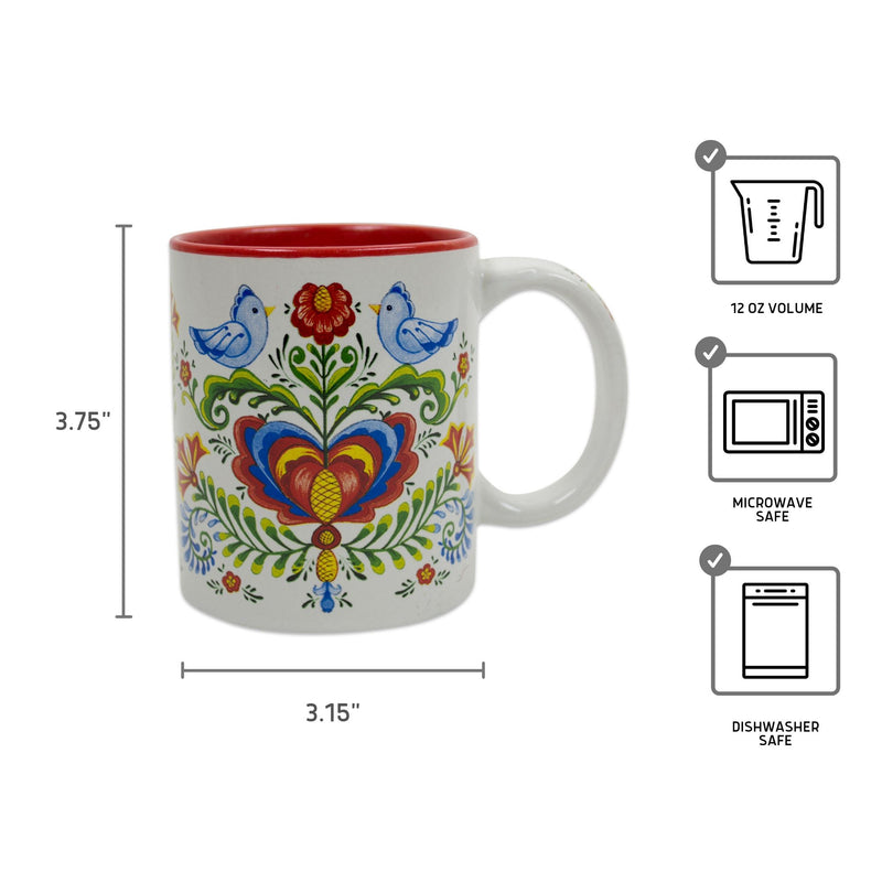 Artistic Lovebirds & Rosemaling Ceramic Coffee Mugs