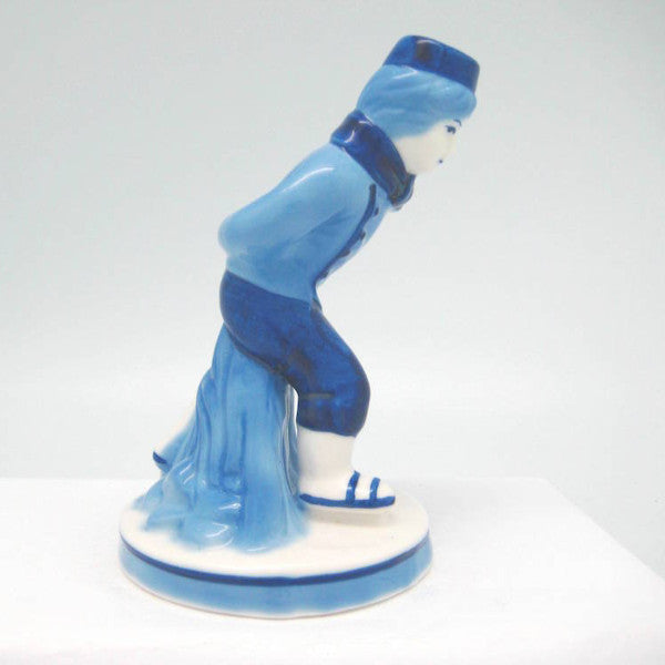 Blue and White Figurine: Dutch Boy Skater - ScandinavianGiftOutlet