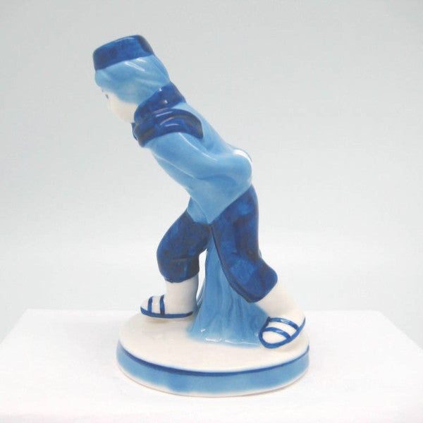 Blue and White Figurine: Dutch Boy Skater - ScandinavianGiftOutlet