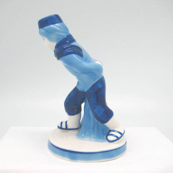 Blue and White Figurine: Dutch Boy Skater - ScandinavianGiftOutlet