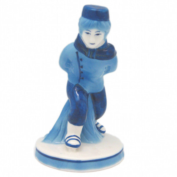 Blue and White Figurine: Dutch Boy Skater - ScandinavianGiftOutlet