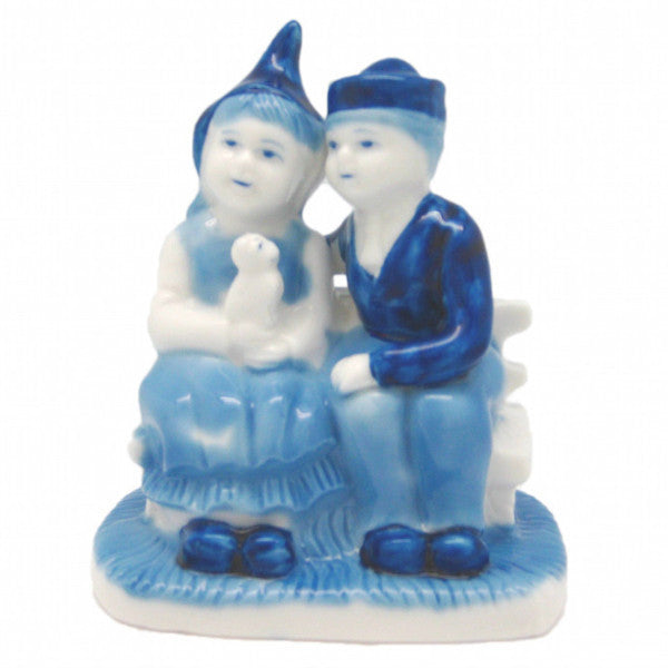 Blue & White Figurine: Dutch Couple Sitting on Bench - ScandinavianGiftOutlet