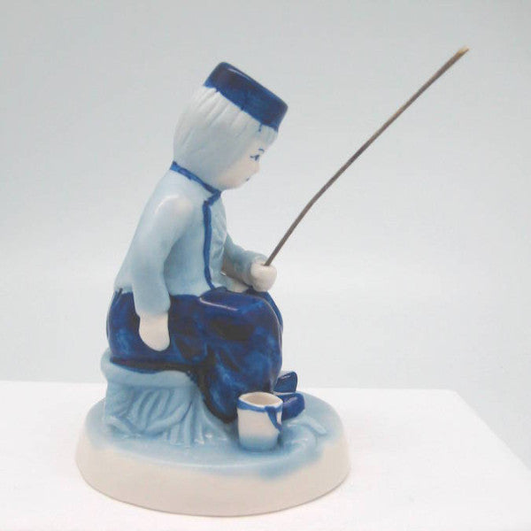 Blue and White Figurine: Dutch Boy Fishing - ScandinavianGiftOutlet