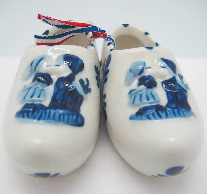 Delft Shoe Pair with Embossed Kiss Design - ScandinavianGiftOutlet