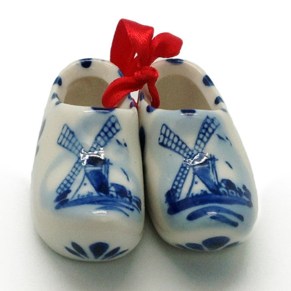 Delft Blue Wooden Shoes Pair with Windmill Design - ScandinavianGiftOutlet