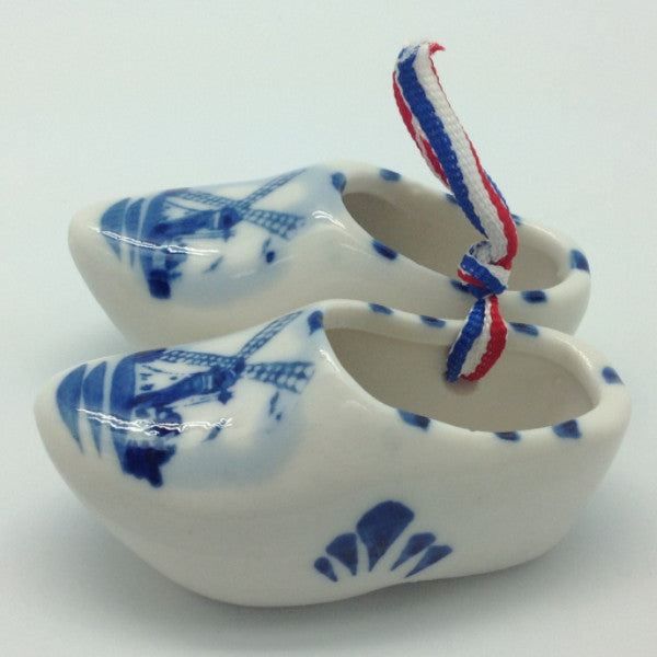 Delft Blue Wooden Shoes Pair with Windmill Design - ScandinavianGiftOutlet