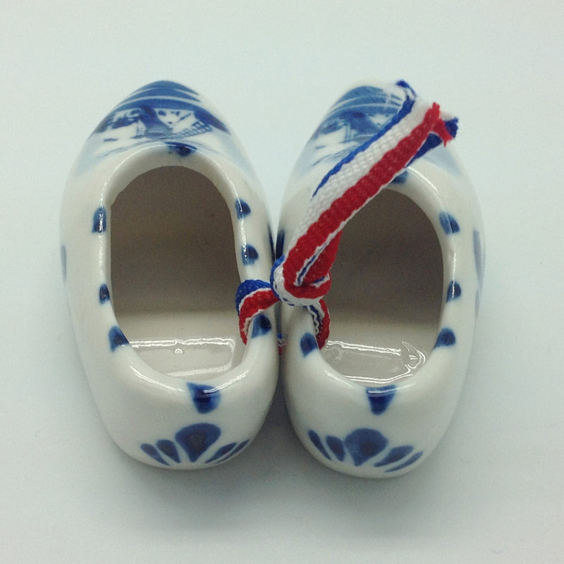 Delft Blue Wooden Shoes Pair with Windmill Design - ScandinavianGiftOutlet