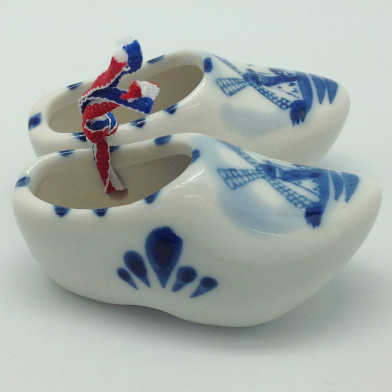 Delft Blue Wooden Shoes Pair with Windmill Design - ScandinavianGiftOutlet