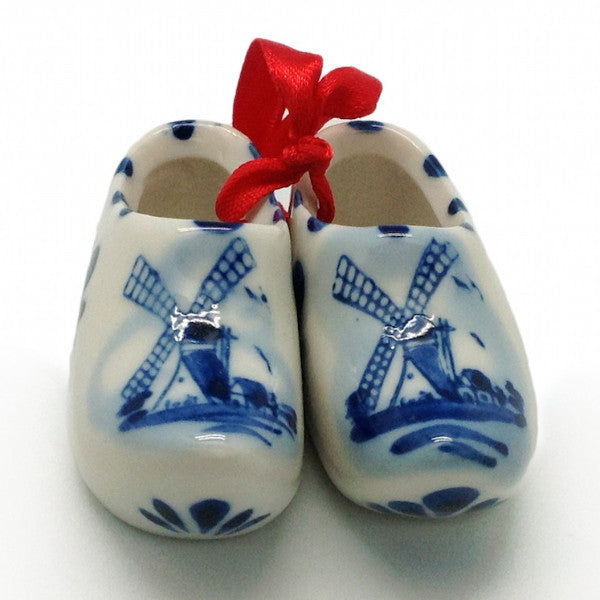 Delft Blue Wooden Shoes Pair with Windmill Design - ScandinavianGiftOutlet