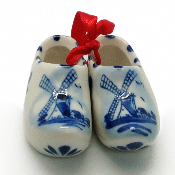 Delft Blue Wooden Shoes Pair with Windmill Design - ScandinavianGiftOutlet