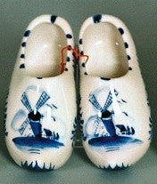 Delft Blue Wooden Shoes Pair with Windmill Design - ScandinavianGiftOutlet