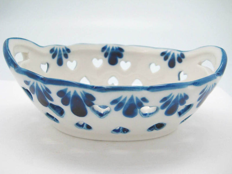 Blue and White Oval Heart Shaped Ceramic Basket - ScandinavianGiftOutlet