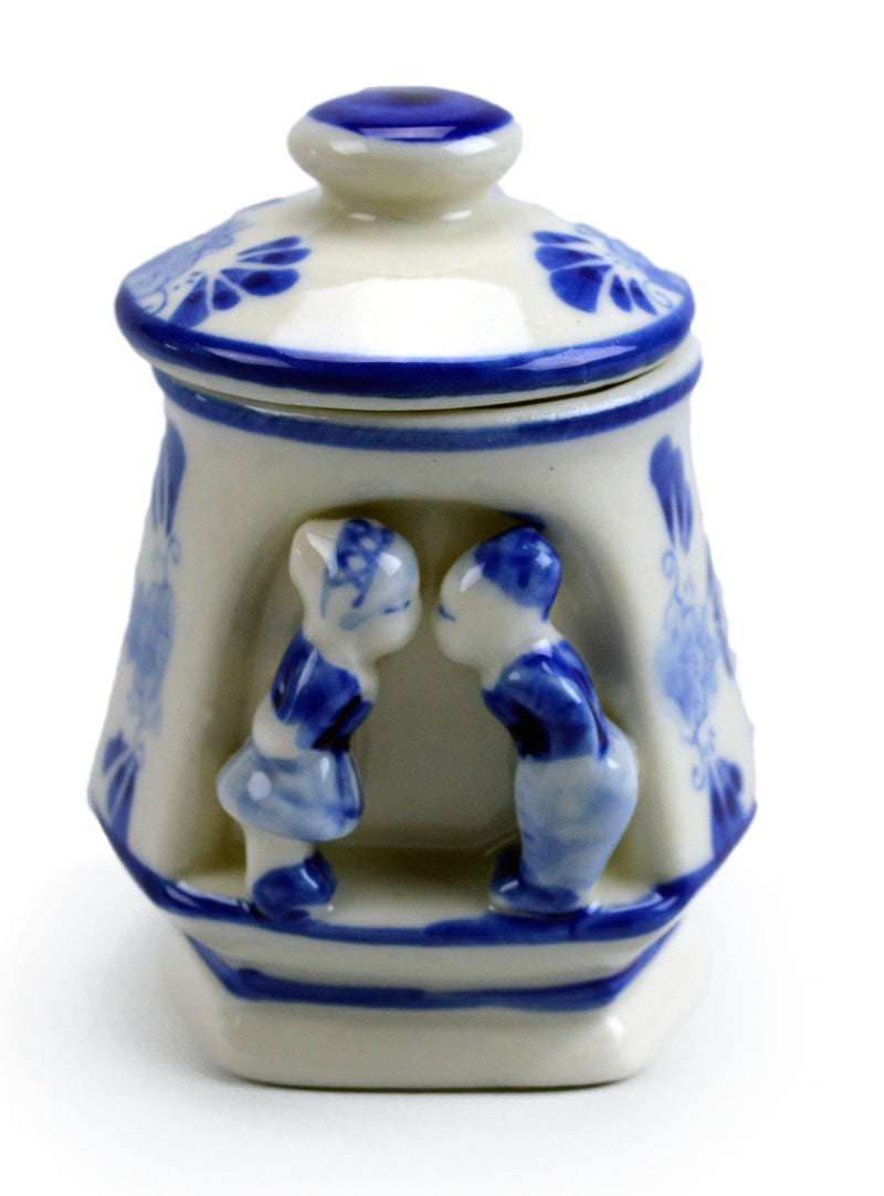 Ceramic delft small kissing couple jar - ScandinavianGiftOutlet