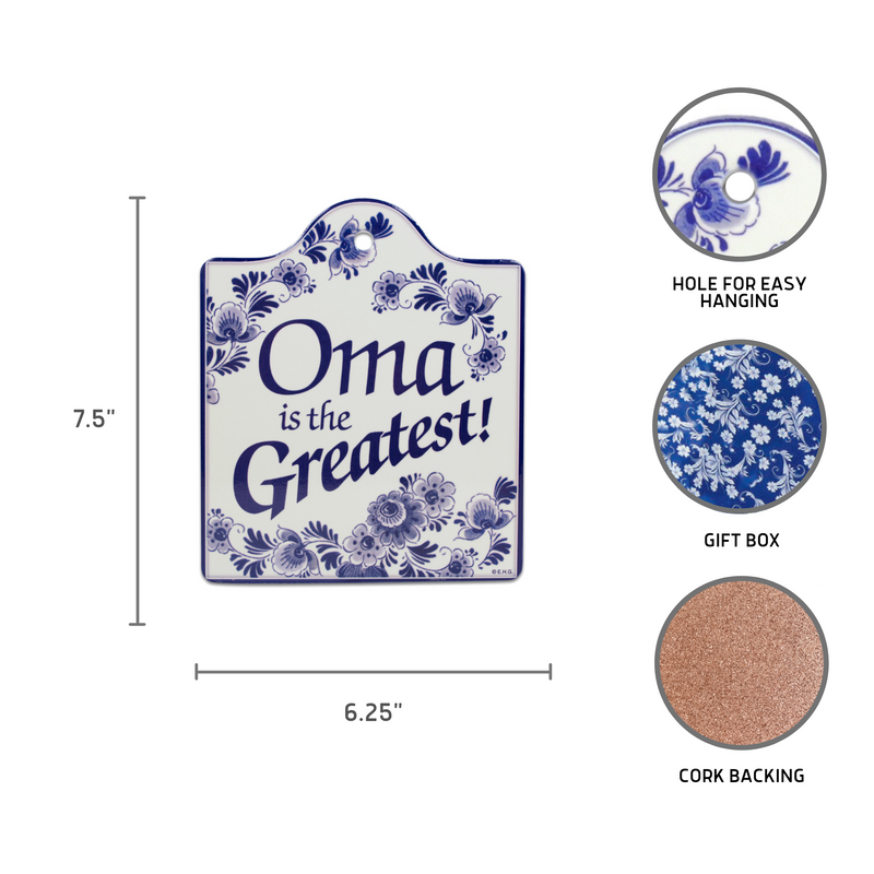 Ceramic Cheeseboard w/ Cork Backing: Blue Oma is the Greatest