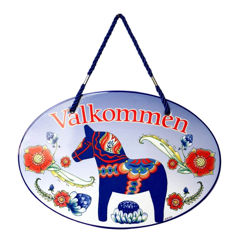 Valkommen Blue Dala Horse Ceramic Door Sign Cork Backing - ScandinavianGiftOutlet