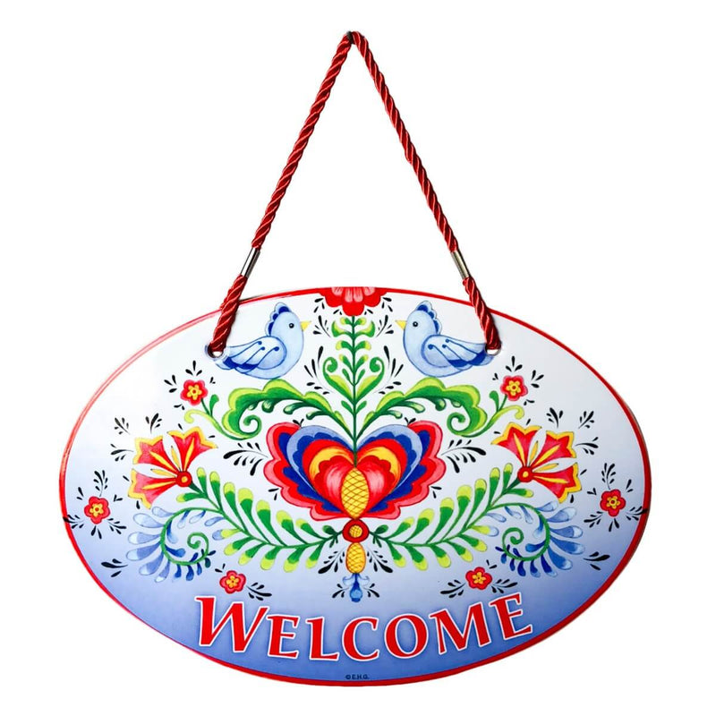 Ceramic Door Signs: Welcome Rosemaling & Lovebirds - ScandinavianGiftOutlet