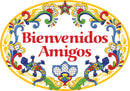 Ceramic Latino Gift Idea Welcome Sign  "Bienvenidos Amigos" Yellow Geckos - ScandinavianGiftOutlet