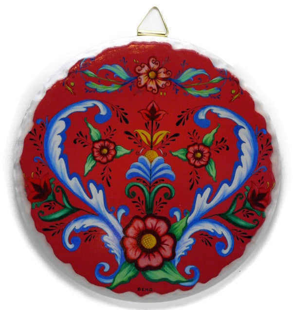 Round Ceramic Plaque: Rosemaling - ScandinavianGiftOutlet