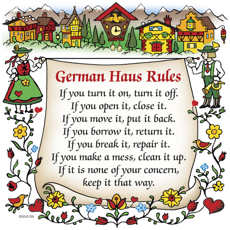German Gift Ceramic Wall Hanging Tile: "German Haus Rules" - ScandinavianGiftOutlet