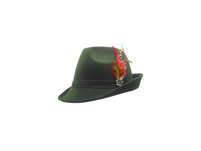 Green "German Hunter"  Hat Fedora And Edelweiss & Feather - ScandinavianGiftOutlet