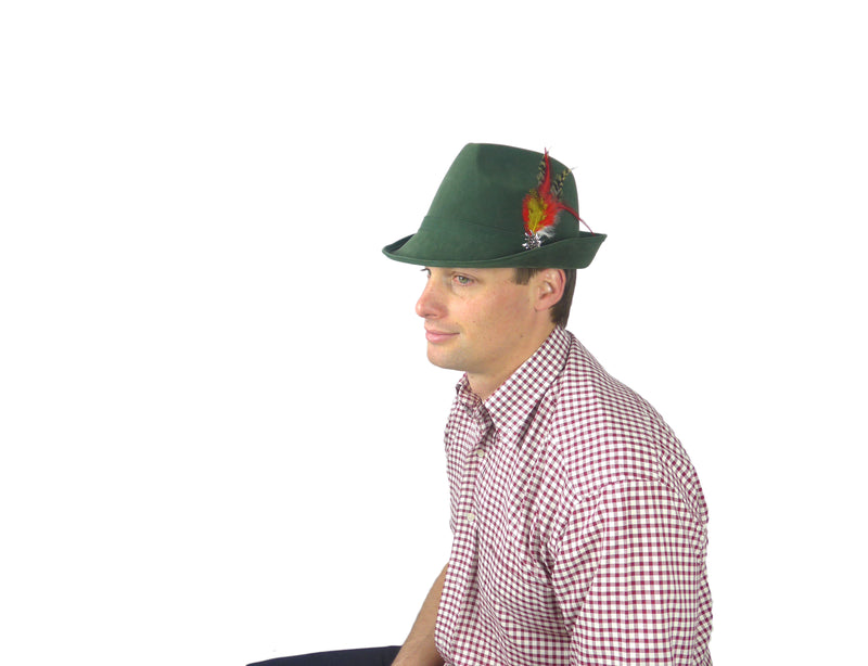 Green "German Hunter"  Hat Fedora And Edelweiss & Feather - ScandinavianGiftOutlet