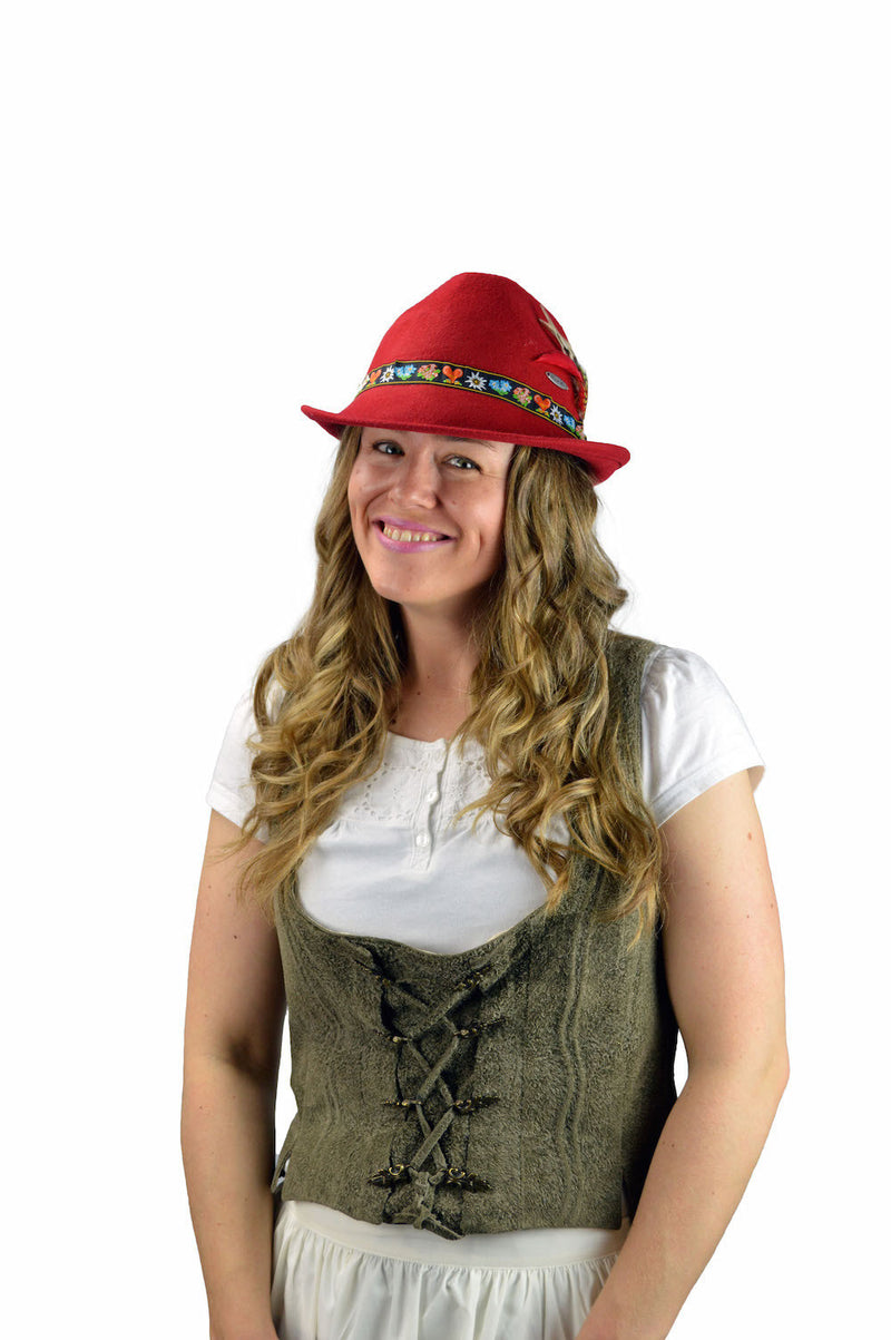 German Alpine Red 100% Genuine Wool Hat - ScandinavianGiftOutlet