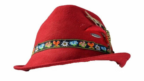 German Alpine Red 100% Genuine Wool Hat - ScandinavianGiftOutlet
