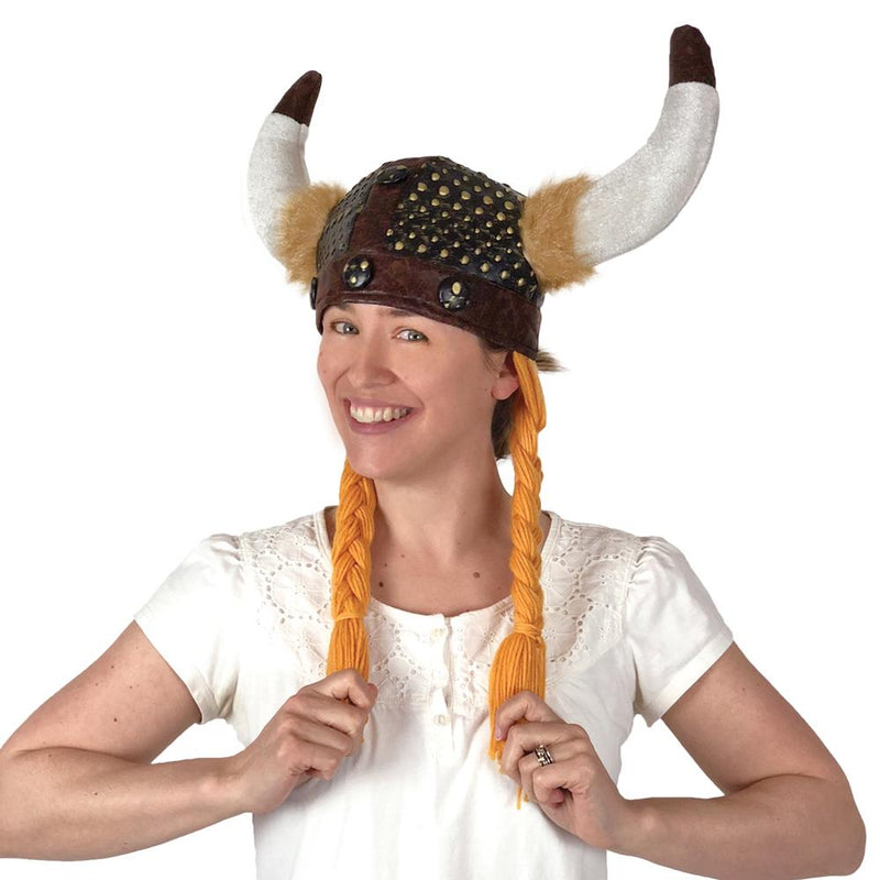 Viking Costume Deluxe Horned Black Cloth Helmet with Braids - ScandinavianGiftOutlet