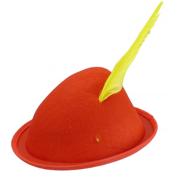 German Hat Red with Yellow Feather - ScandinavianGiftOutlet