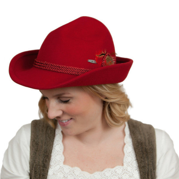 German Bavarian Style Red 100% Wool Hat - ScandinavianGiftOutlet