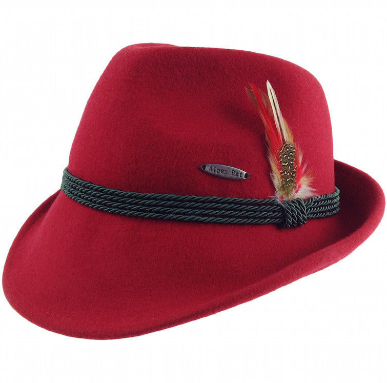 German Alpine Style Red 100% Wool Hat - ScandinavianGiftOutlet