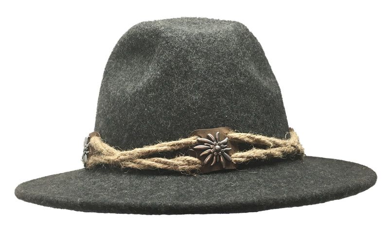 100% Wool German Edelweiss Bavarian Alps Men's Hat w/ Rope - ScandinavianGiftOutlet