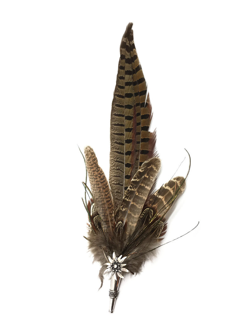 Deluxe German themed Hat Pins w/ Brown colored Feathers - ScandinavianGiftOutlet