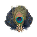 Metal Hat Pin Deluxe Peacock & Blue Hat Feathers