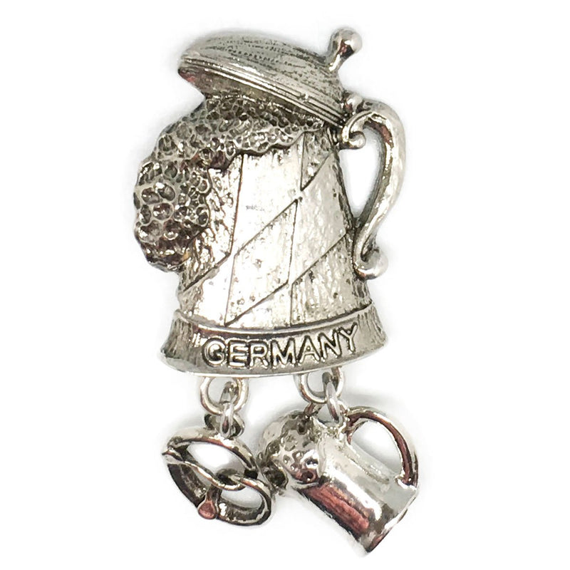 "Germany" Metal Hat Pin with German Beer Stein & Charms - ScandinavianGiftOutlet