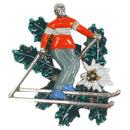 German Alps Alpine Skier Metal Hat Pin with Edelweiss