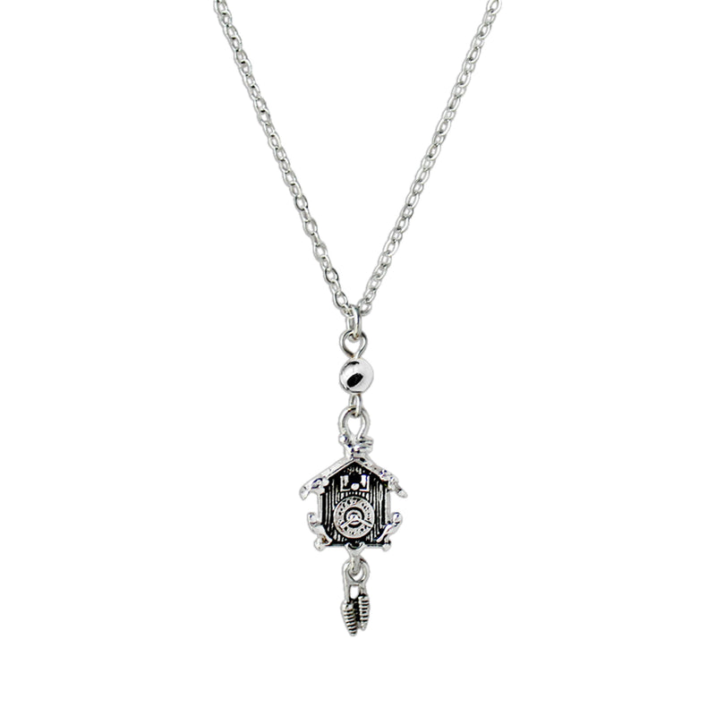 European Cuckoo Clock Pendant Silver Plated Necklace Gift Idea - ScandinavianGiftOutlet