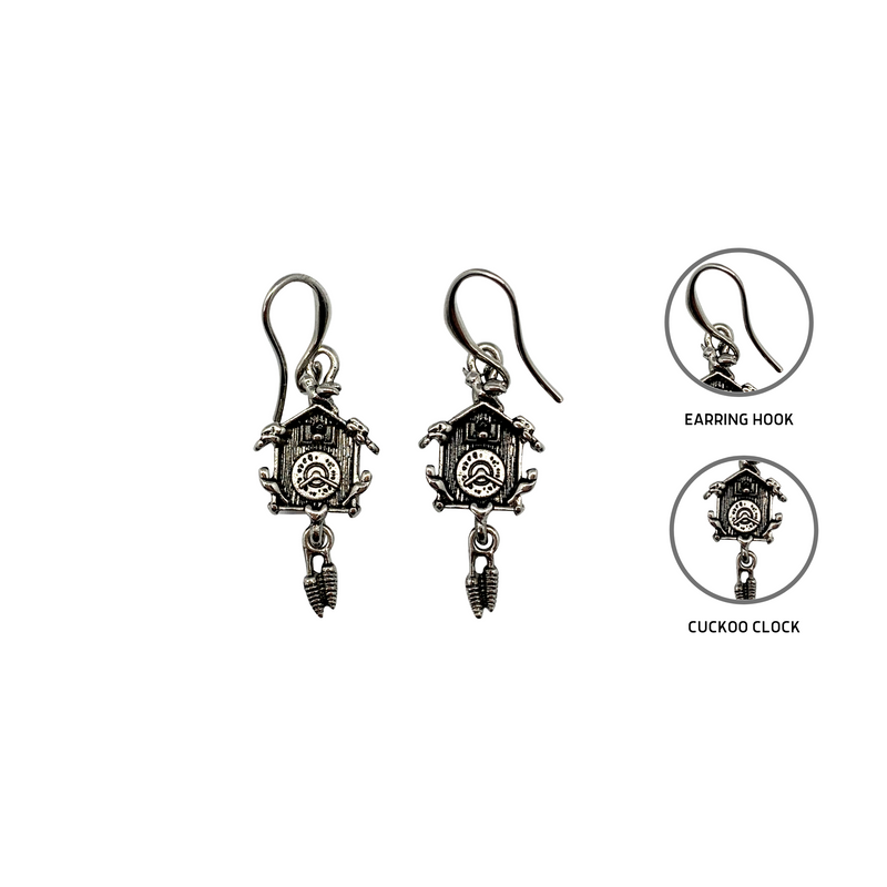 European Cuckoo Clock Silver Plated Earrings Gift Idea