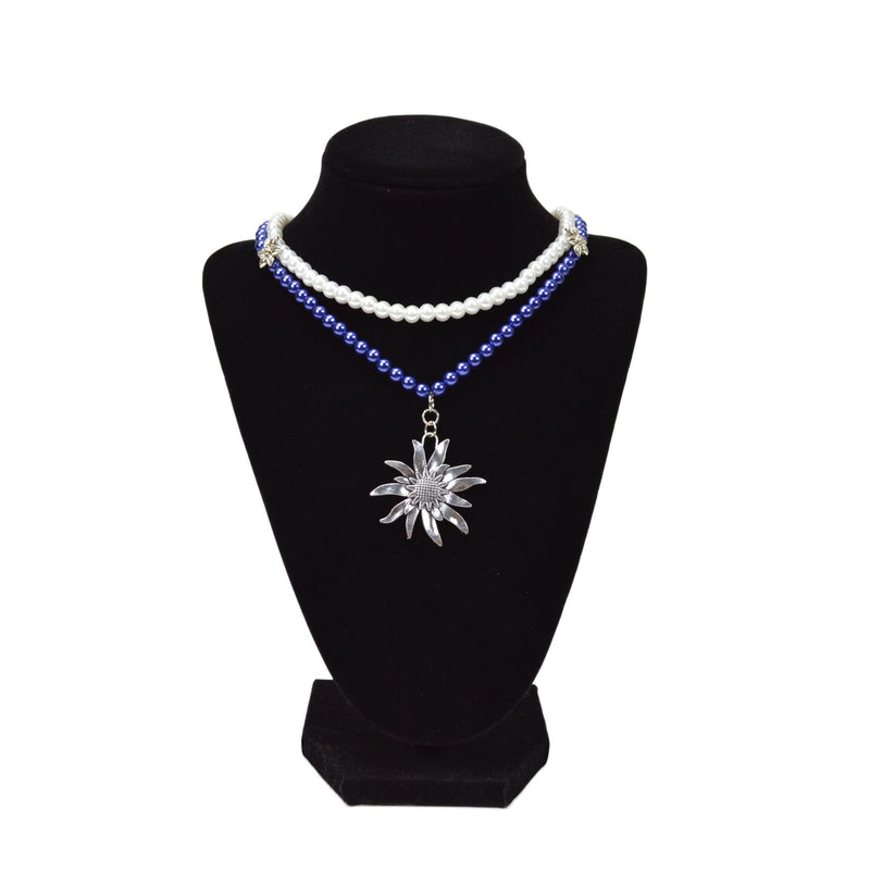Blue and White Pearl Edelweiss Necklace German Jewelry