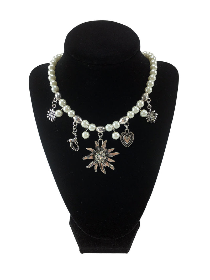 Edelweiss and Pearls Necklace German Jewelry - ScandinavianGiftOutlet